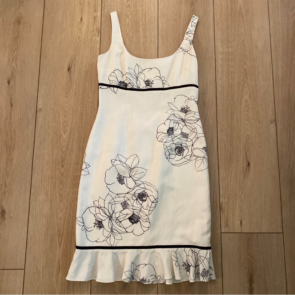 Maggy London Silk Blend Sleeveless Sheath Sundress With Ruffle Hem 90s Style